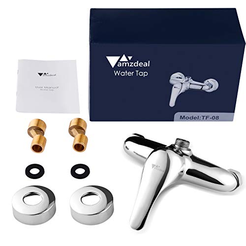 Amzdeal Grifo de ducha, Mezclador monomando de baño, con Cuerpo de latón y Mango de aleación de zinc, Cromo