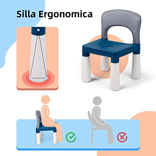 amzdeal Juego de Mesa y 2 Sillas Infantiles Mesa de Bloques para Niños Mesa de Actividades Multiusos con Bloques de partículas Grandes y Pequeños Mesa de Estudio Mesa de Comedor Mesa de Juego