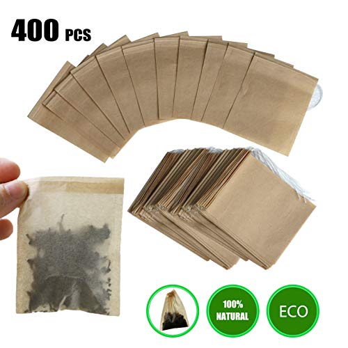 anaoo 400pcs Bolsas de Té Desechables Bolsitas Té de Papel Filtros para el Té de Hojas Bolsas para infusione con Cierre de cordón, Material Total Seguro y Resistente, 9 * 7 cm Color Madera