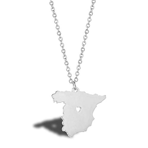 AnazoZ Colgantes Acero Inoxidable Mujer Collar para Mujer Mapa de España Colgante Collar Mujer Plata