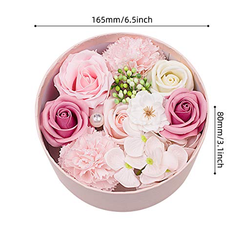 ANBET Artificial Flowers with Pink Round Gift Box Fake Rose Carnation Bouquets Women Gift for Valentine's Day, Mother's Day, Wedding, Home Décor (Pink, 16.5x8cm)
