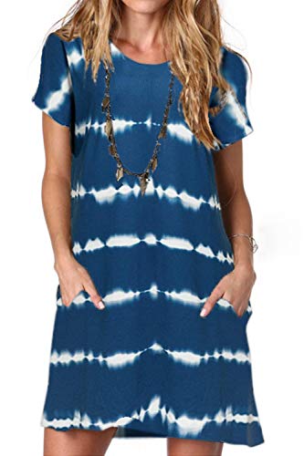 Ancapelion - Vestido de manga corta para mujer, estilo informal, de verano, de cuello redondo Azul ollas S