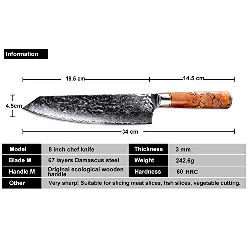 Ancient vine green Durable y Afilado Cuchillo Chef 67 Capas de Damasco Agudo de Acero Cuchilla de Carne de Pescado Cuchillo Lucha contra el Palo Cocina Profesional Cocina Cocina Bien Hecho