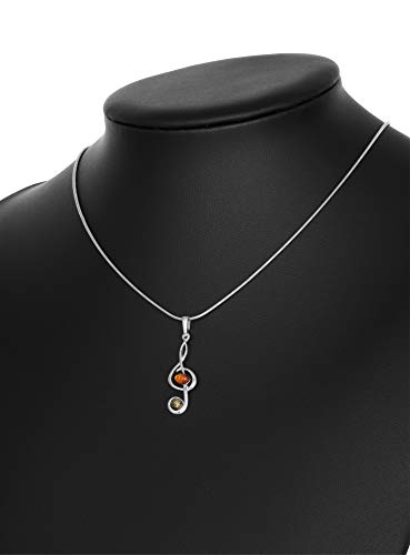 ANDANTE Premium Collection - Colgante de ámbar auténtico del mar del Este en plata de ley 925 ** Llave de violín ** Certificado - Oro del mar - Color coñac
