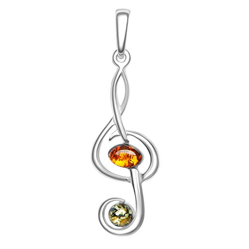 ANDANTE Premium Collection - Colgante de ámbar auténtico del mar del Este en plata de ley 925 ** Llave de violín ** Certificado - Oro del mar - Color coñac