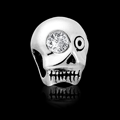 Andante-Stones - original, plata de ley 925 sólida, cuenta de plata VANITAS Calavera y tibias cruzadas con una circonia, elemento bola para cuentas European Beads + saco de organza