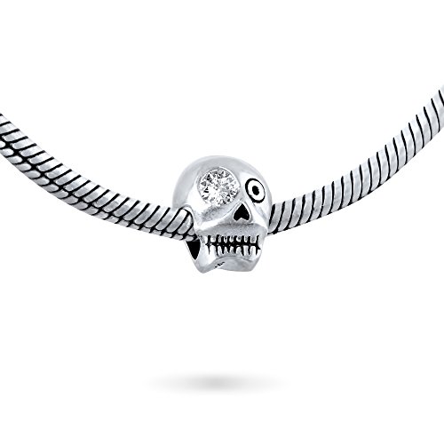 Andante-Stones - original, plata de ley 925 sólida, cuenta de plata VANITAS Calavera y tibias cruzadas con una circonia, elemento bola para cuentas European Beads + saco de organza
