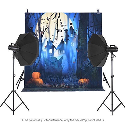 Andoer 1.5 * 2m Telón de Fondo de Fotografía Impresión Digital Halloween Calabaza Cementerio Patrón de la Impresión para Foto Estudio (Tipo 18)