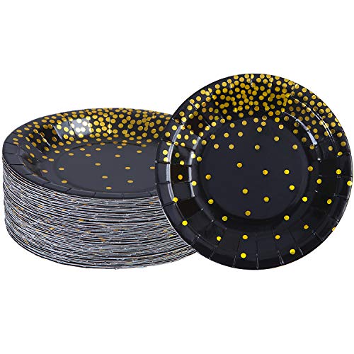 Aneco - Platos de papel desechables (60 unidades, 17,8 cm), color negro