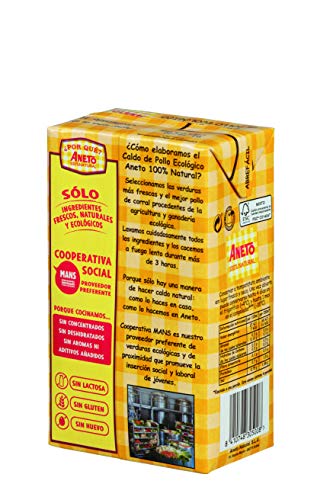 Aneto 100% Natural - Caldo de Pollo Ecológico - caja de 6 unidades de 1 litro