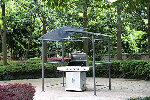 Angel Living Pabellón de Barbacoa de Aluminio y Acero con Techo de PC, Marquesina de Aluminio con Campana Extractora, Gazebo Pergola para BBQ con Zona de Almacenamiento