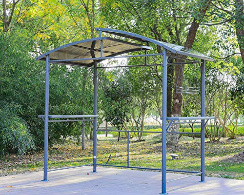 Angel Living Pabellón de Barbacoa de Aluminio y Acero con Techo de PC, Marquesina de Aluminio con Campana Extractora, Gazebo Pergola para BBQ con Zona de Almacenamiento