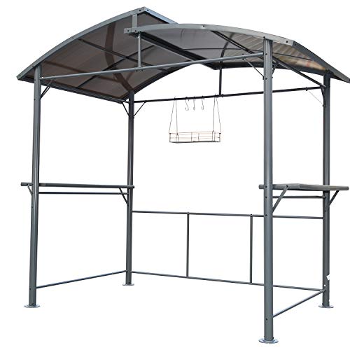 Angel Living Pabellón de Barbacoa de Aluminio y Acero con Techo de PC, Marquesina de Aluminio con Campana Extractora, Gazebo Pergola para BBQ con Zona de Almacenamiento