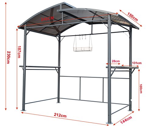 Angel Living Pabellón de Barbacoa de Aluminio y Acero con Techo de PC, Marquesina de Aluminio con Campana Extractora, Gazebo Pergola para BBQ con Zona de Almacenamiento