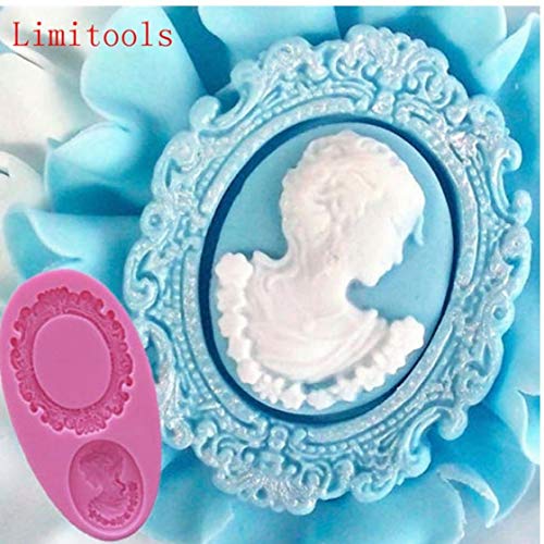 Angoter Ovalada y camafeo Oval del capítulo Pasta de azúcar del Marco del Molde de Silicona Miniatura Herramientas Espejo azúcar Torta de la Pasta de decoración para Hornear de Silicona