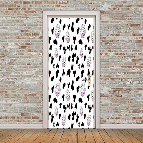 ANHHWW 3D Puerta Mural De Vinilo Para Sala De Estar Niños Bebé Niños Extraíble Pvc Patrón De Cabeza De Toro Animal Papel Pintado Arte Decoración Del Hogar 88X200Cm