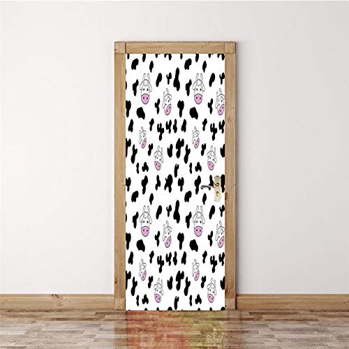 ANHHWW 3D Puerta Mural De Vinilo Para Sala De Estar Niños Bebé Niños Extraíble Pvc Patrón De Cabeza De Toro Animal Papel Pintado Arte Decoración Del Hogar 88X200Cm