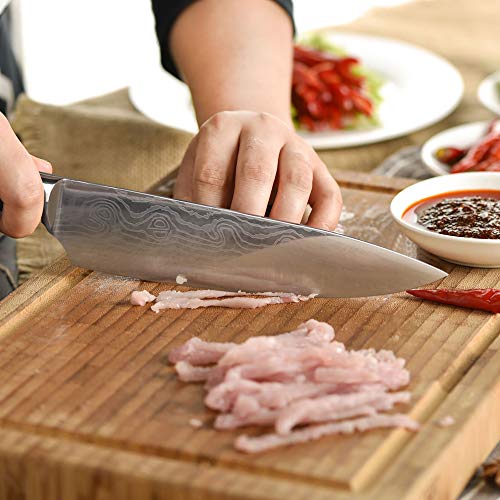 Anhichef Set de Cuchillos de Cocina, Cuchillos de Cocina Damasco Profesionales 20cm + Cuchillo Santoku Japones 18cm, Acero Inoxidable Alemán de Alto Carbono,Mango Ergonómico