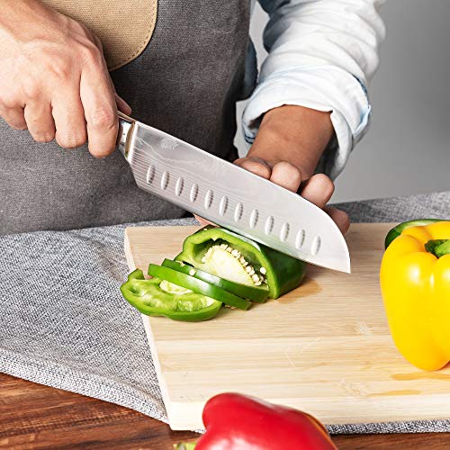 Anhichef Set de Cuchillos de Cocina, Cuchillos de Cocina Damasco Profesionales 20cm + Cuchillo Santoku Japones 18cm, Acero Inoxidable Alemán de Alto Carbono,Mango Ergonómico