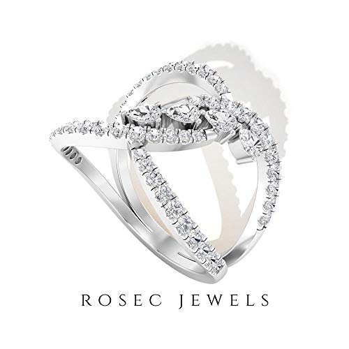Anillo de diamante HI-SI de 0,86 ct, anillo abierto de vástago derramado, anillo de compromiso único, anillo de cóctel antiguo, anillo de boda nupcial, regalo para esposa, 14K Oro blanco, Size:EU 60