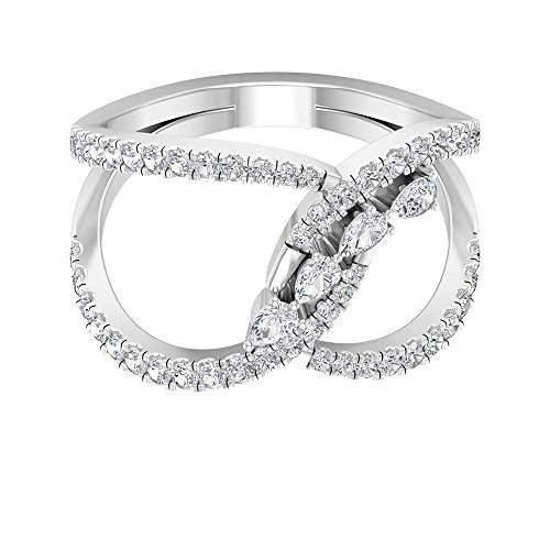 Anillo de diamante HI-SI de 0,86 ct, anillo abierto de vástago derramado, anillo de compromiso único, anillo de cóctel antiguo, anillo de boda nupcial, regalo para esposa, 14K Oro blanco, Size:EU 60