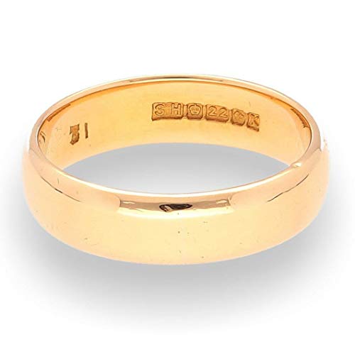 Anillo de oro amarillo de 22 quilates con forma de D (tamaño J) de 4 mm de ancho con diseño de Birmingham c. 1959