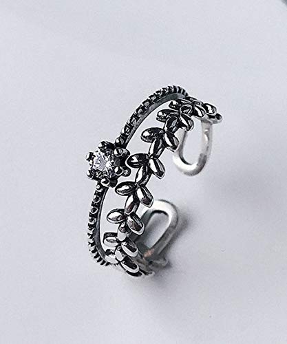Anillo Lotus Fun S925 de plata de ley con ramas de mimbre y circonitas, anillo de cola, anillo ajustable y abierto, joya de temperamento para mujeres y niñas