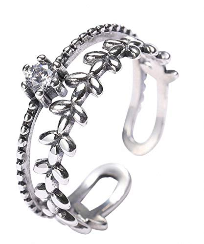 Anillo Lotus Fun S925 de plata de ley con ramas de mimbre y circonitas, anillo de cola, anillo ajustable y abierto, joya de temperamento para mujeres y niñas