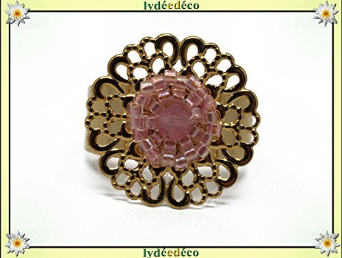 Anillo ROSA flor de latón dorado fino oro 24 quilates de perlas rosa pastel Japonés 20 mm ajustable fiesta de navidad de las madres abuelas regalo personalizado cumpleaños san Valentín amante gracias