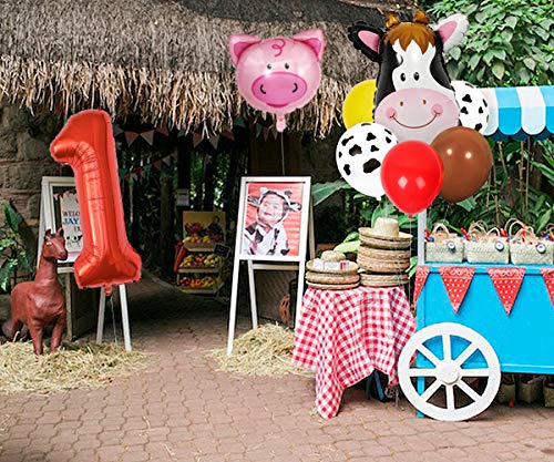Animales de granja Decoraciones de cumpleaños para el corral Suministros para fiestas de animales Niños Niñas Primer cumpleaños con adornos para tortas Animales de granja Globos para caminar