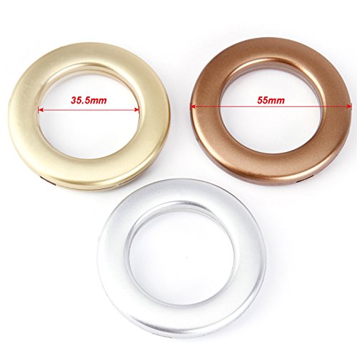 Anladia 20pcs Ollao Redondo a Presión Anillos Ojales para Cortinas y Barras, 35.5mm de Diámetro Interno，55mm de Diámetro Externo (Plata Mate)