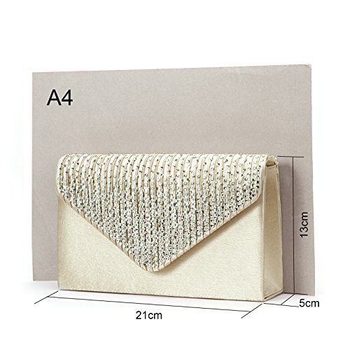 Anladia - Cartera de Mano para Mujer Bolso de Fiesta Boda Salidas Bolso de Satén tipo clutch Color Plateado Negro Beis (Beis)