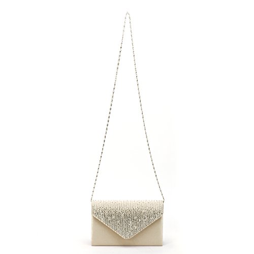 Anladia - Cartera de Mano para Mujer Bolso de Fiesta Boda Salidas Bolso de Satén tipo clutch Color Plateado Negro Beis (Beis)