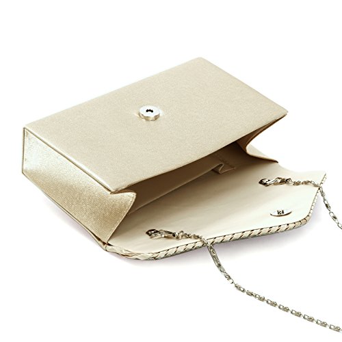 Anladia - Cartera de Mano para Mujer Bolso de Fiesta Boda Salidas Bolso de Satén tipo clutch Color Plateado Negro Beis (Beis)