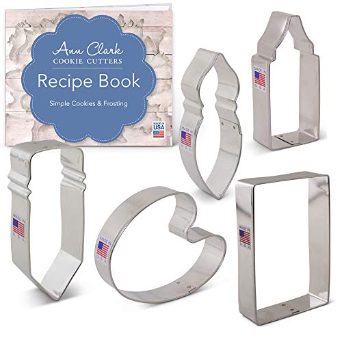 Ann Clark Cookie Cutters Juego de 5 cortadores de galletas arte/artista con libro de recetas, lápiz, cera o pegamento, pincel, paleta de pintor y papel