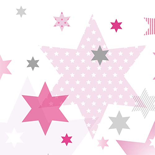 anna wand Design Cenefa Infantil Adhesiva, diseño de Estrellas „Stars 4 Girls” Rosa y Gris, 450 x 11,5 cm
