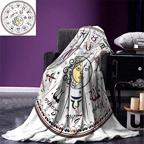 Annays Blanket Zodiac Lightweight Blanket División De Coloridos Iconos De Astrología Mapa con Planetas Más Familiares Sol Y Luna Multicolor Lightweight Hostel Home Fleece Blanket 102X127