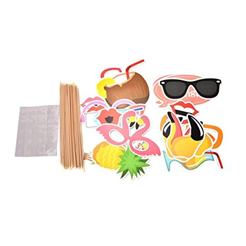 Anokay Photo Booth Haiwaii - 21 pcs Kit de Photocalls Máscaras Prop Foto Atrezzo Hawai Accesorios Colores Gafas Bigote Labios Pajarita Sombreros