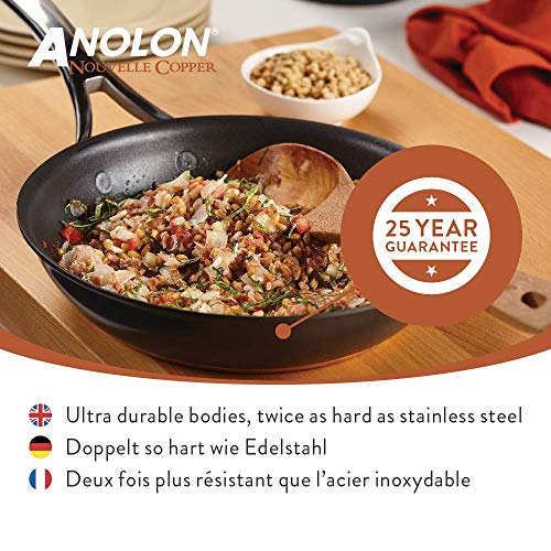 Anolon Nouvelle sartén Profesional con Sistema Antiadherente avanzado, sartén Antiadherente de Cobre, Acero Inoxidable y Aluminio anodizado Duro, sartén pequeña de 20 cm, Negra