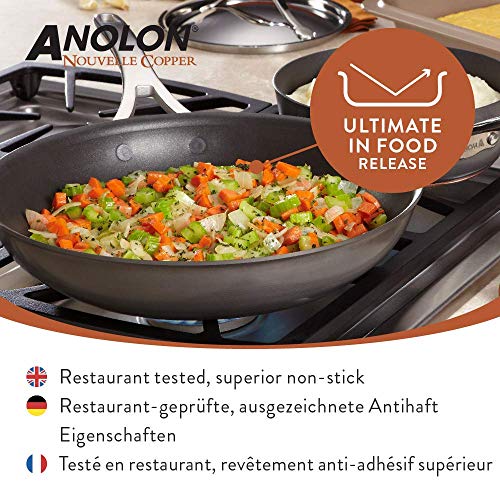 Anolon Nouvelle sartén Profesional con Sistema Antiadherente avanzado, sartén Antiadherente de Cobre, Acero Inoxidable y Aluminio anodizado Duro, sartén pequeña de 20 cm, Negra