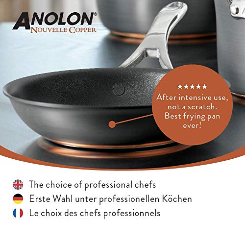 Anolon Nouvelle sartén Profesional con Sistema Antiadherente avanzado, sartén Antiadherente de Cobre, Acero Inoxidable y Aluminio anodizado Duro, sartén pequeña de 20 cm, Negra