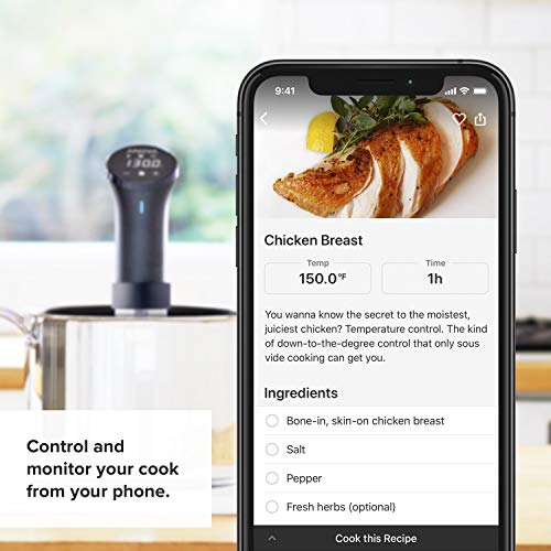 Anova Culinary | Sous Vide Precision Cooker (WiFi) | 1000 Vatios | Negro y Plata | App Anova incluida.