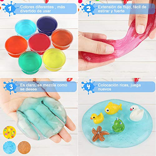 Anpro 16 Colores DIY Slime Kit,46 Accesorios,Kit Manualidades para Adultos y Niños, Manualidades de Bricolaje con Polvo Luminoso, Lentejuelas, Bolas de Espuma, Arcilla de Cristal Estirable
