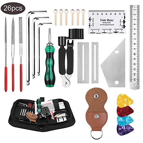 Anpro 26PCS Kit de Herramienta Guitarra,Accesorios Guitarra,Herramientas de Limpieza y Mantenimiento para Guitarra, Ukelele, Bajo, Mandolina, Banjo