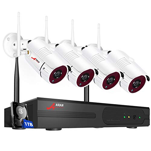 ANRAN Kit de Cámaras Seguridad WiFi Vigilancia Inalámbrica Sistema 4CH 1080P con 4Pcs Cámaras de videovigilancia 2MP, Interior y Exterior,IP66 Impermeable,Detección de Movimiento,1TB