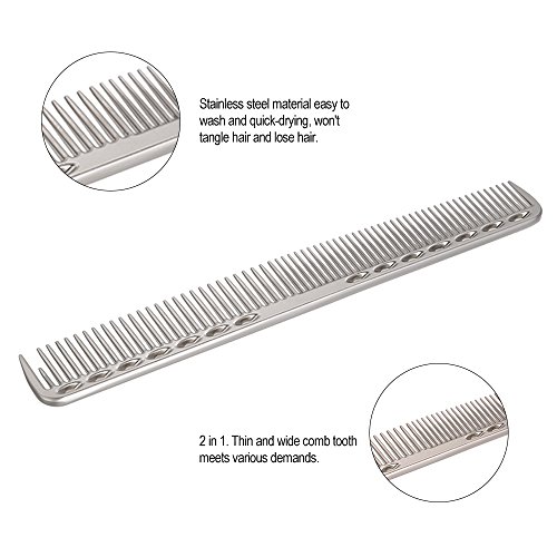 Anself - 2 en 1 Peine de Cabello Fino/Ancho para Peluquería Profesional, Acero Inoxidable