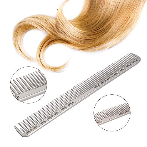 Anself - 2 en 1 Peine de Cabello Fino/Ancho para Peluquería Profesional, Acero Inoxidable