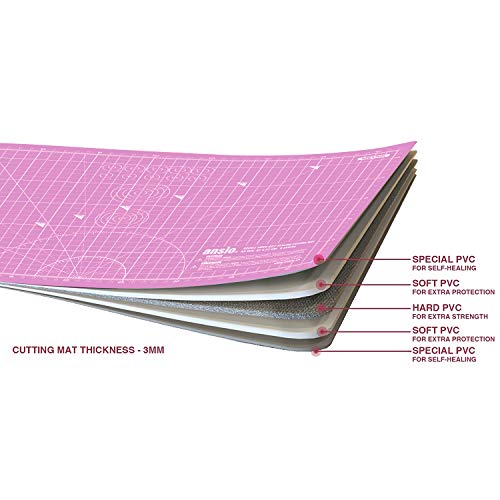 ANSIO Base de corte A3 doble cara auto curación 5 capas para Costura y Manualidades - Imperial/métrica 17 pulgadas x 11 pulgadas / 42 cm x 27 cm - Púrpura Real/Rosa Clavel