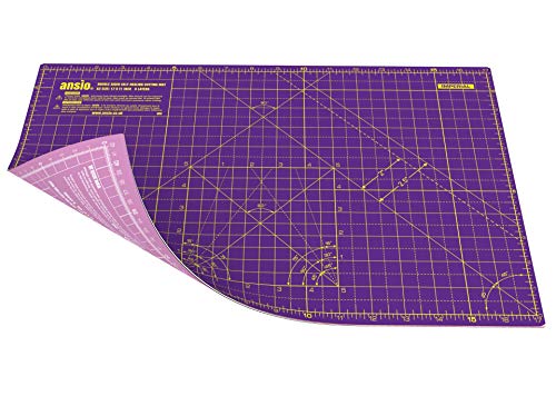 ANSIO Base de corte A3 doble cara auto curación 5 capas para Costura y Manualidades - Imperial/métrica 17 pulgadas x 11 pulgadas / 42 cm x 27 cm - Púrpura Real/Rosa Clavel
