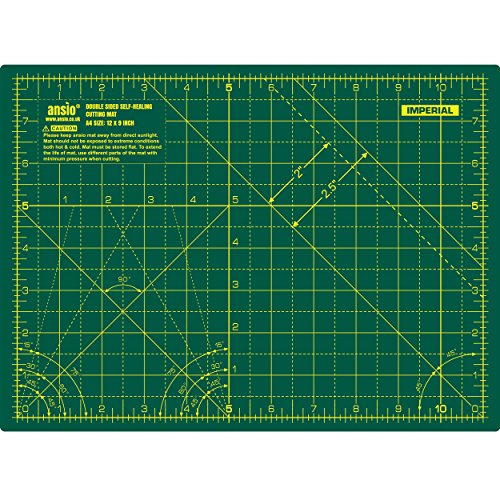ANSIO Base de corte A4 doble cara auto curación 5 capas para Costura y Manualidades - Alfombrilla de Corte Profesional - Imperial/métrica 11 pulgadas x 8 pulgadas / 29cm x 21cm - Verde/Verde